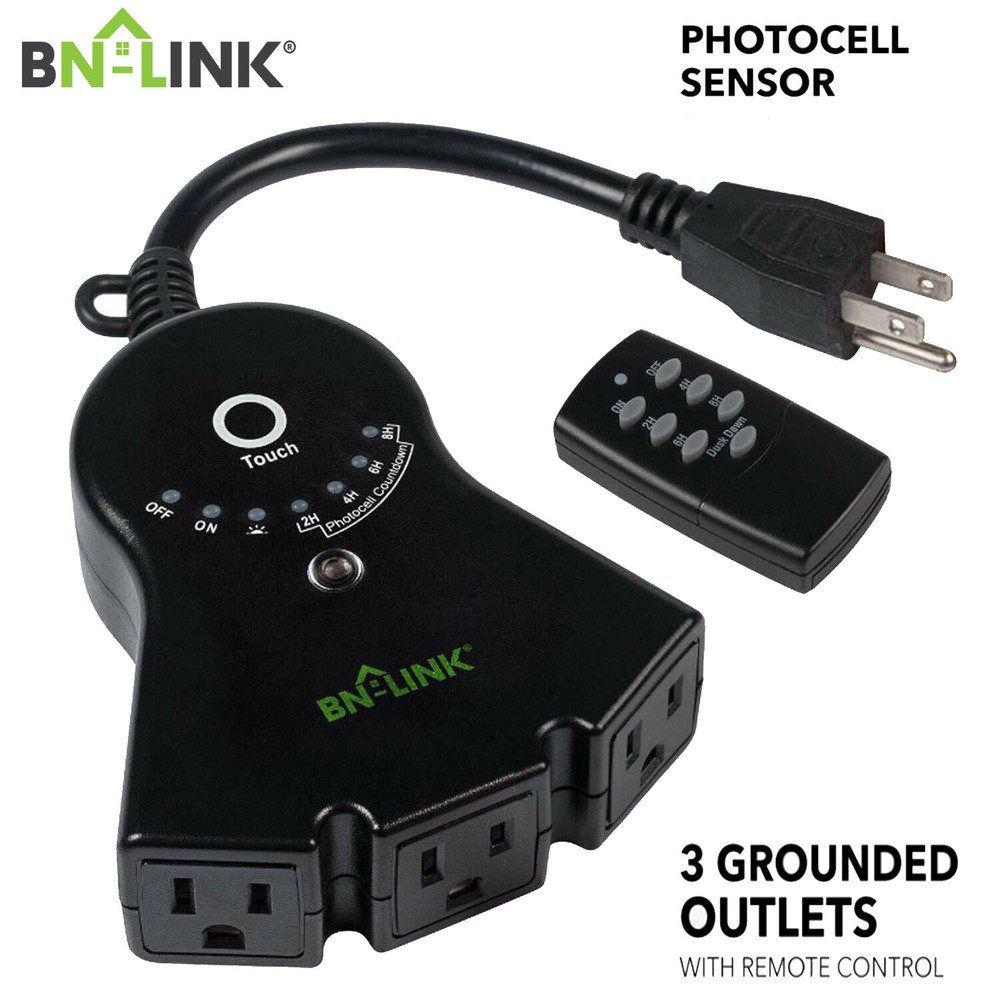 BN-LINK Outdoor Touch Sensor Countdown Timer Outlet With Photocell Light Sensor