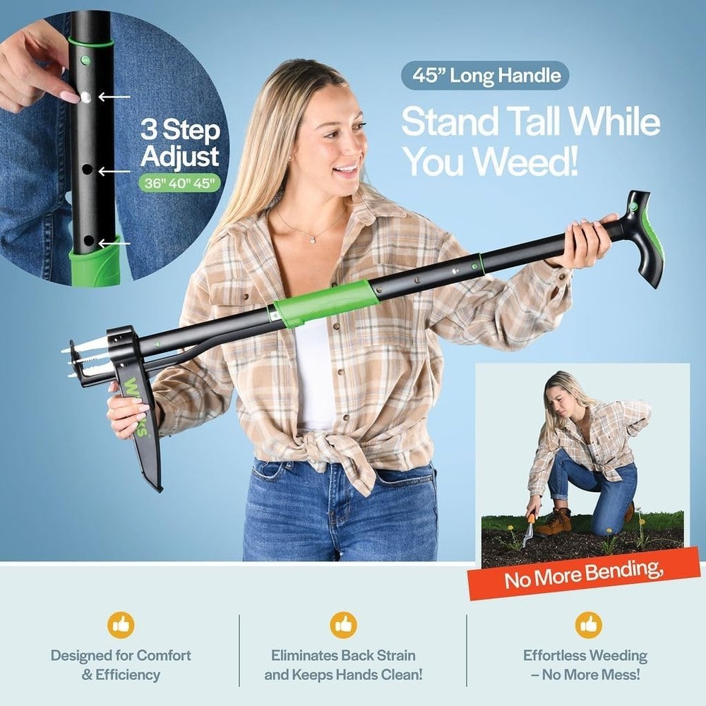 Weed Puller Tool with Long Adjustable Handle 36", 40", & 45", Quick-Release W...