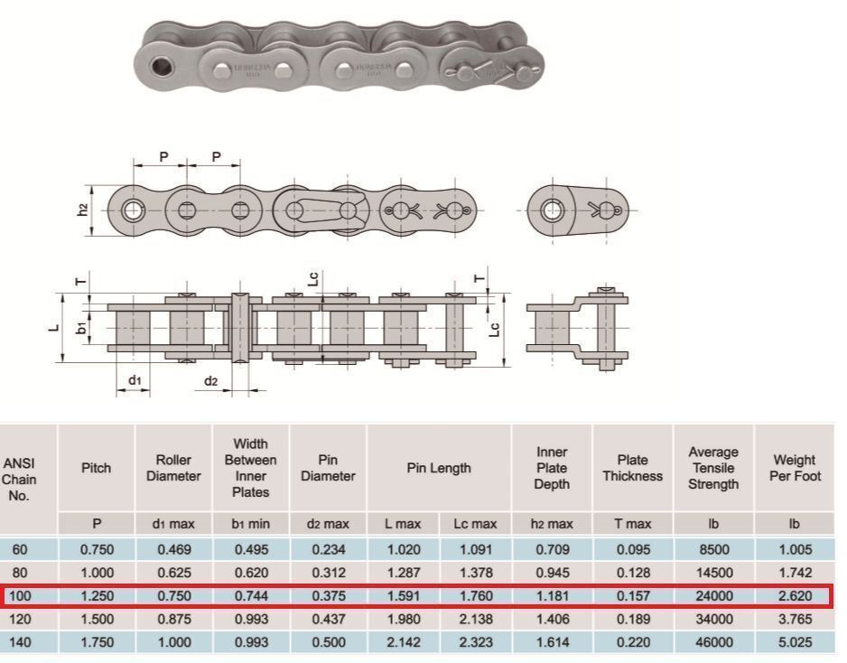#100 Roller Chain 10 Feet with 1 Connecting Link