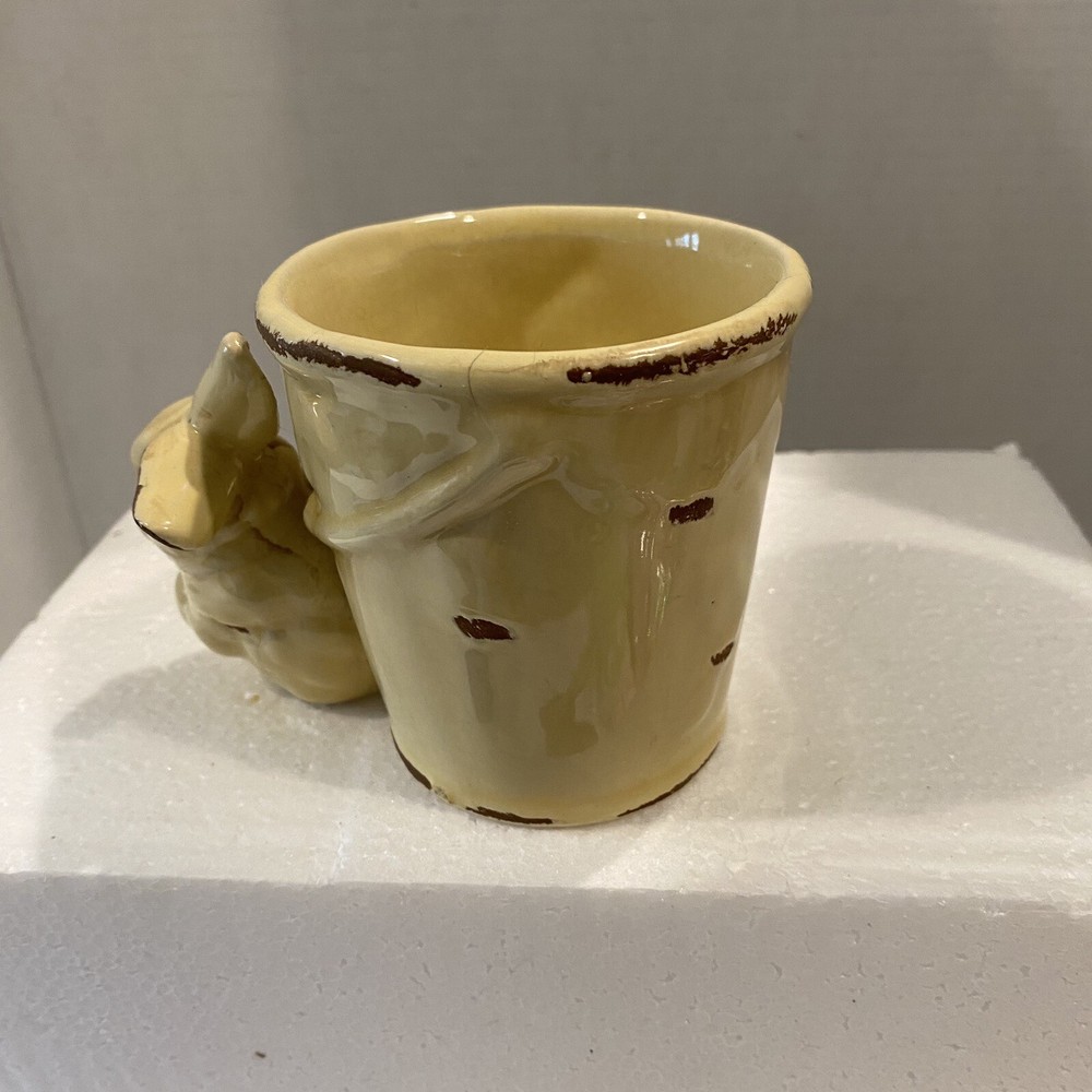 Rustic Yellow Bunny Rabbit on Pail Ceramic Small Planter