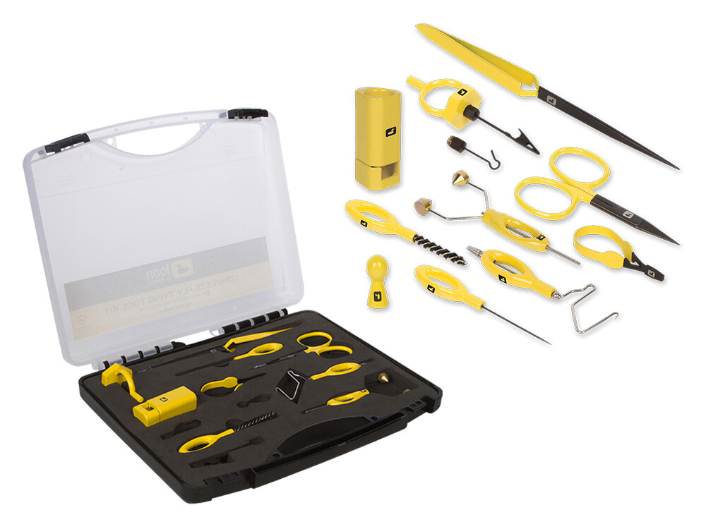 LOON OUTDOORS COMPLETE FLY TYING TOOL KIT IN YELLOW - TYING TOOL KIT & CASE