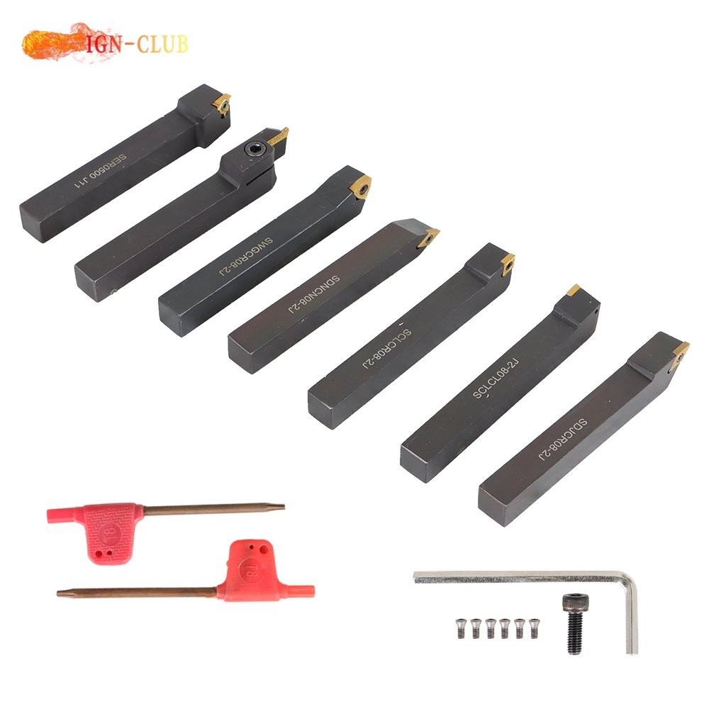7Pcs Carbide Indexable Turning Tool 1/2" Lathe Tool Bit Thread Insert Holder Kit