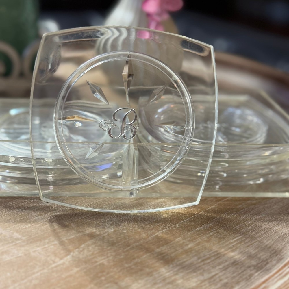 QUEENS LUCITE LUSTERWARE COASTERS “B” monogram