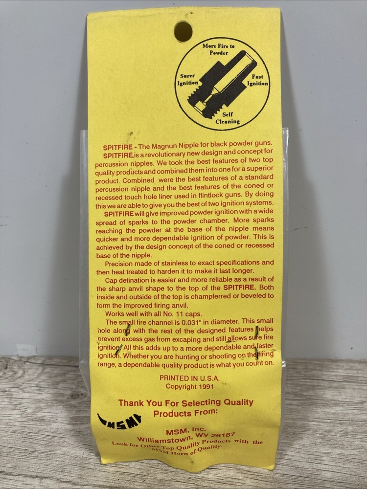 MSM Replacement Muzzleloader Spit Fire Magnum Musket Nipple 5/16x24 Thread 14140