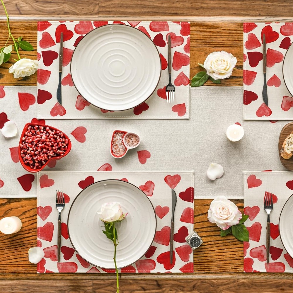 Artoid Mode Red Hearts Love Placemats Set Rectangular 4 Pcs, 12" x 18",