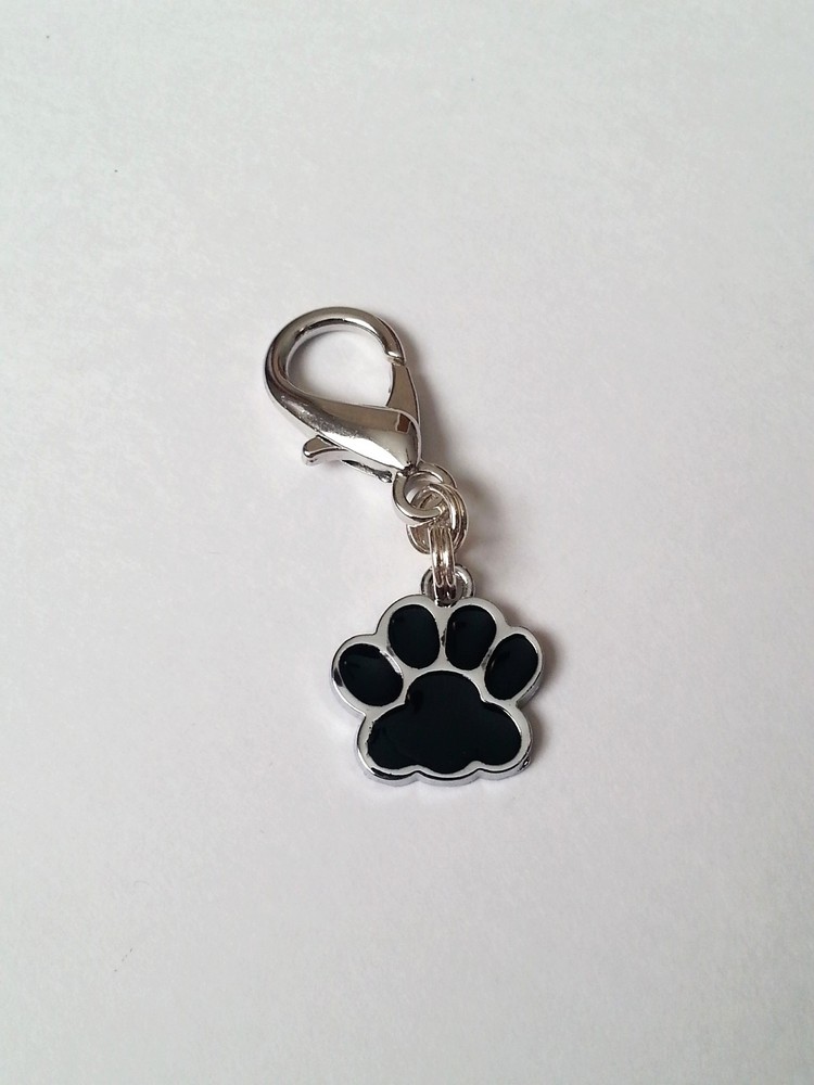 Silver & Black Enamel Paw Print Pet Collar Charm