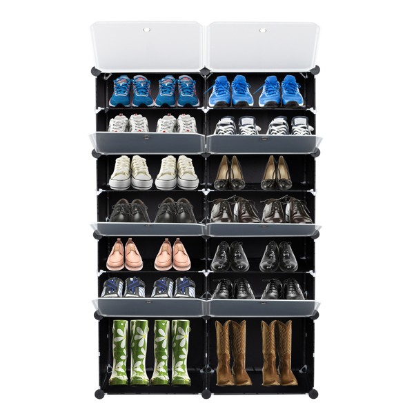 2 Rows, 7 Layers, 14 Compartments, Semi Transparent Doors, Black Patterned Body