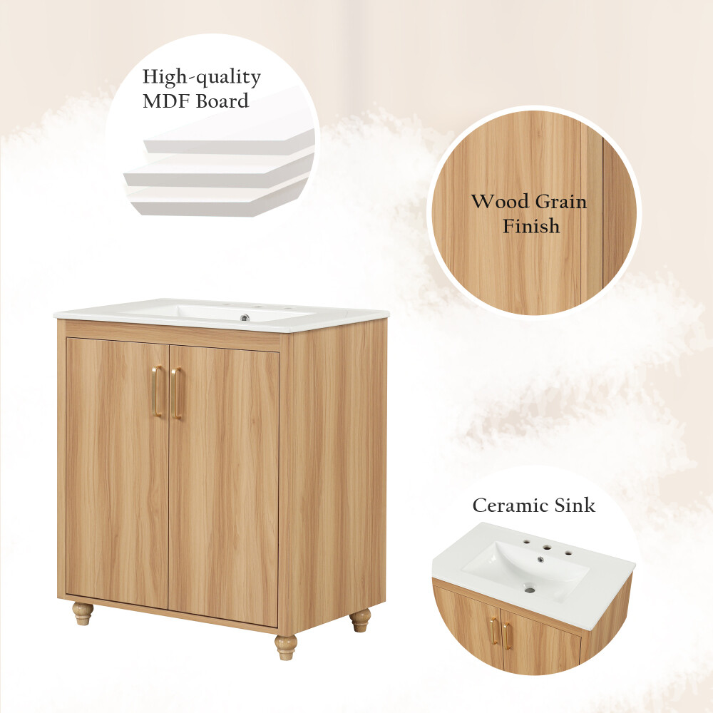 30"Multi-functional Bathroom Vanity with Sink Combo and Doors and Drawer Natural