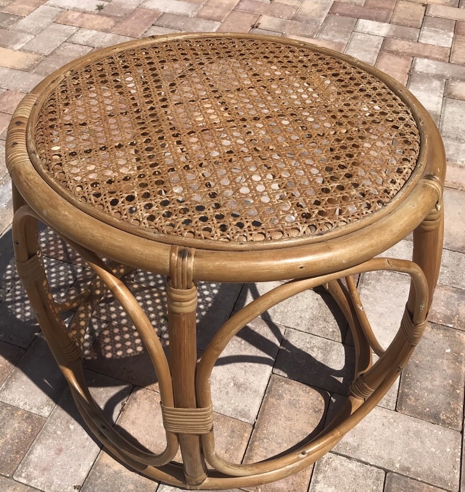 Mid Century RATTAN CANE STOOL Side Table Boho Chic Stool CLASSIC Design💕
