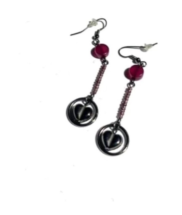 Heart Beaded Pierced Earrings Dangle
