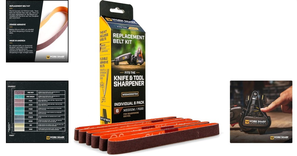 Upgrade Your Sharpener with P220 Medium Grit Red Belts - 6 Pack Replacement Kit