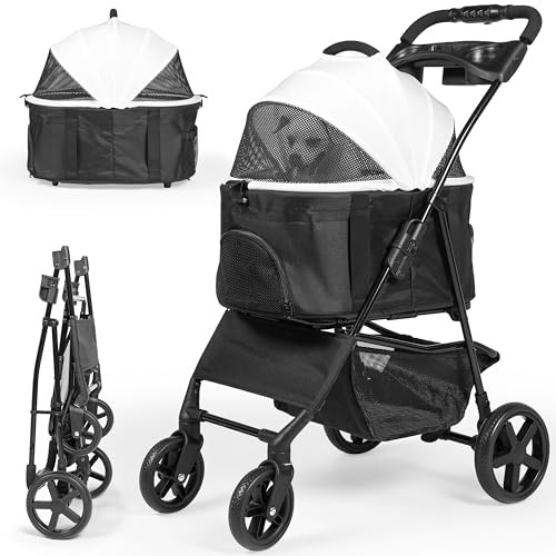3-in-1 Folding Pet Stroller with Detachable Carrier – Lightweight Foldable