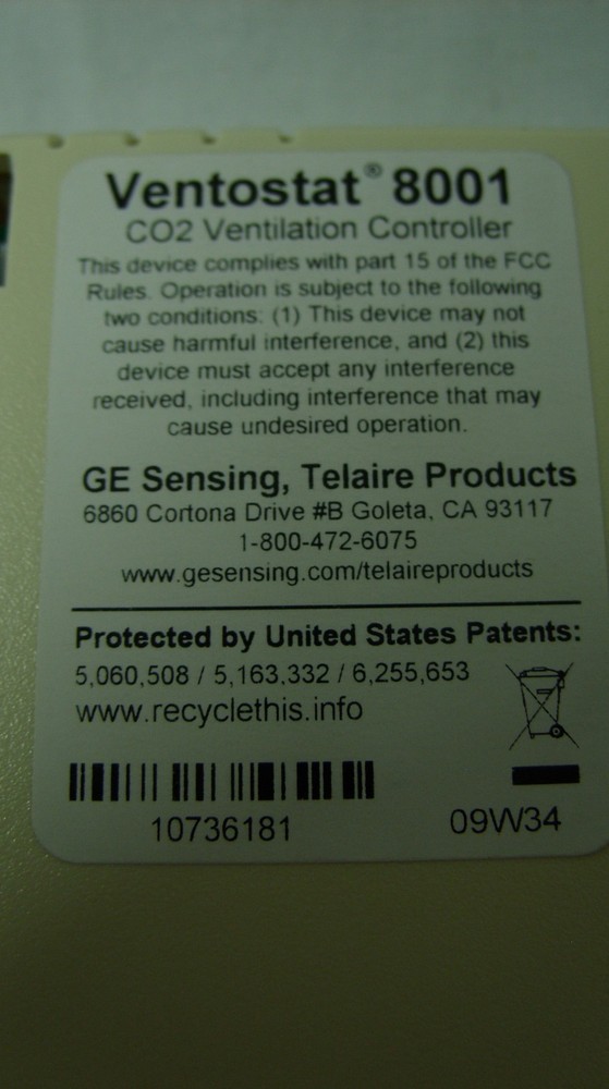 GE TELAIRE VENTOSTAT 8000 SERIES CO2 VENTILATION CONTROLLER - NO DISPLAY - 8001