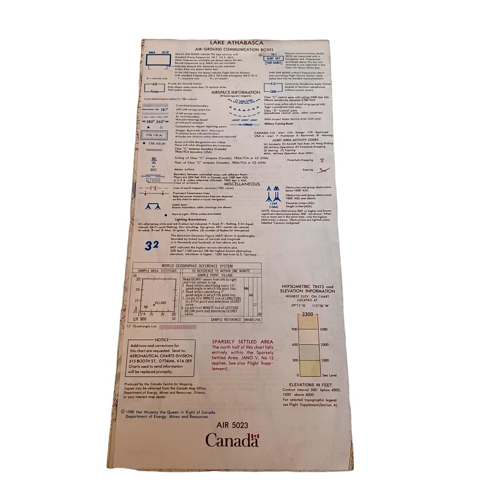 Vtg May 1990 Lake Athabasca Canada VFR Navigation Aeronautical Chart