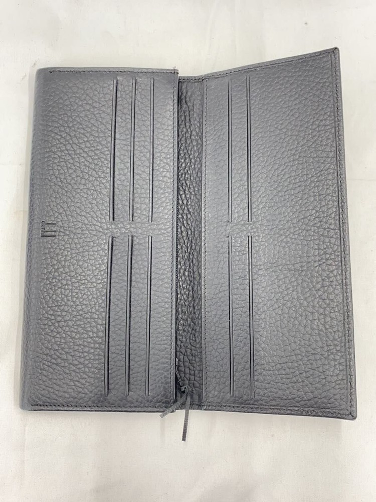 dunhill long wallet leather black plain men's
