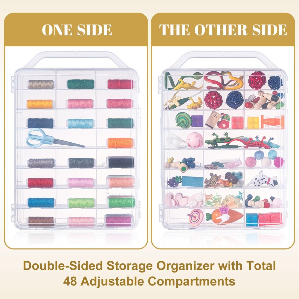 2 Pcs 46 Grids Sewing Organizer Double Sided Thread Storage Portable Clear Pl...