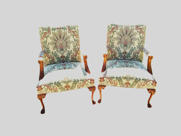 2 - 1870's Chippendale Needlepoint Tapestry Chairs
