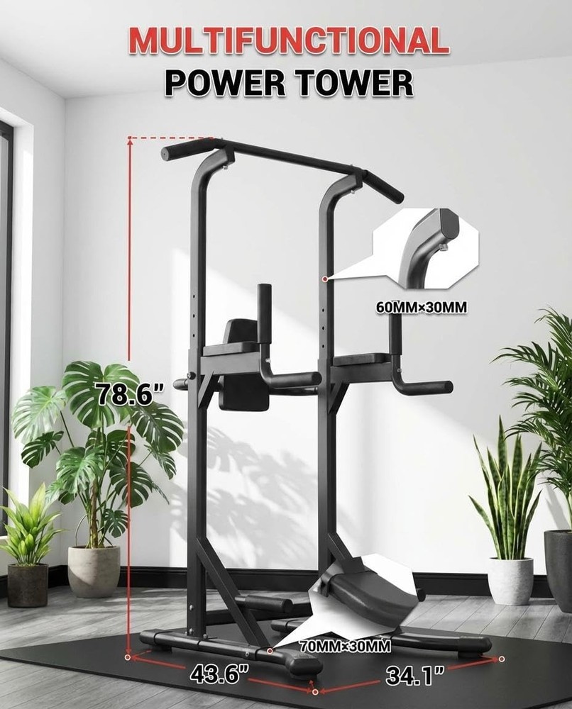 Ⓜ️Multi-Function Power Tower Pull Up Bar Station with Backrest Adjustable Height