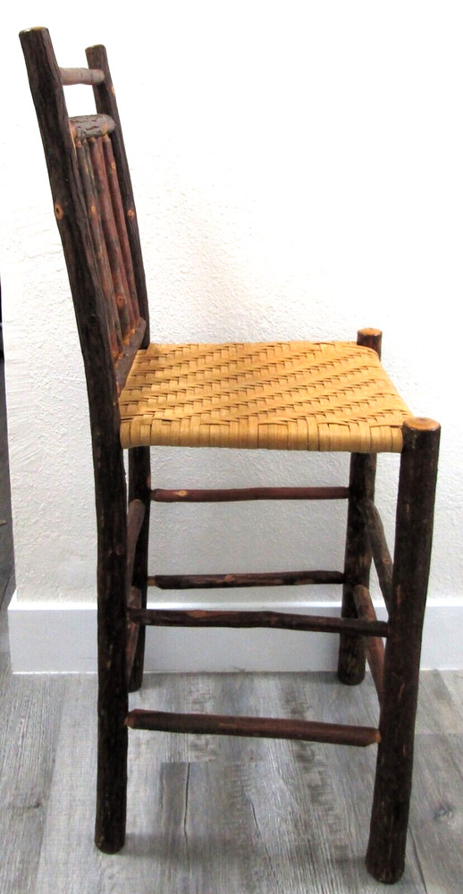 Primitive Wood with Cane Woven Seat Counter Stool