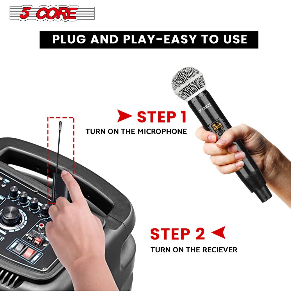 5Core Wireless Microphone Cordless Mic Handheld System Rechargeable Receiver 🎤