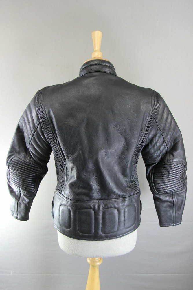 CLASSIC BLACK DYNAMIC LEATHERS COWHIDE BIKER JACKET: SIZE 12