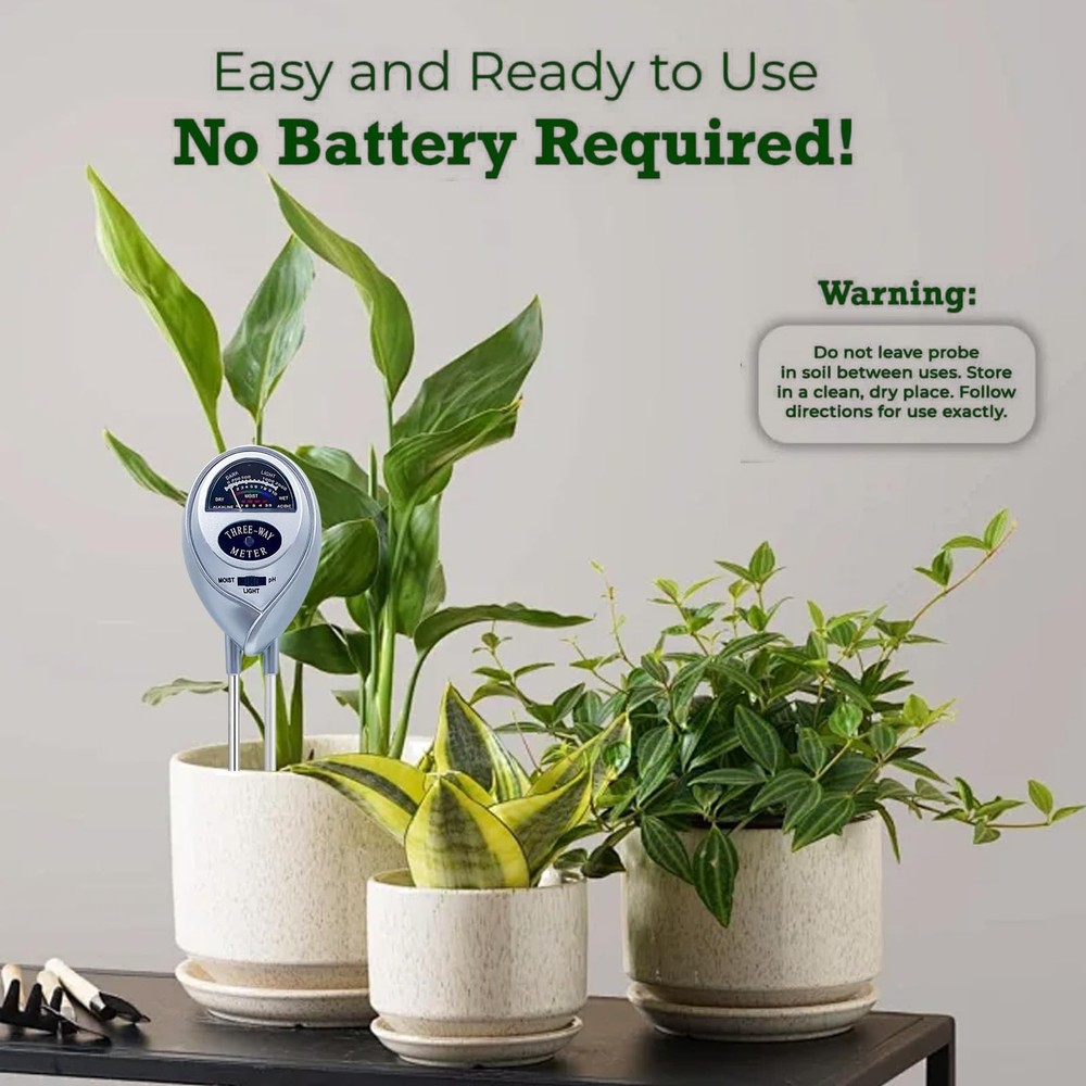 Soil Tester, pH Meter, 3-in-1 Moisture/Light/pH SILVER