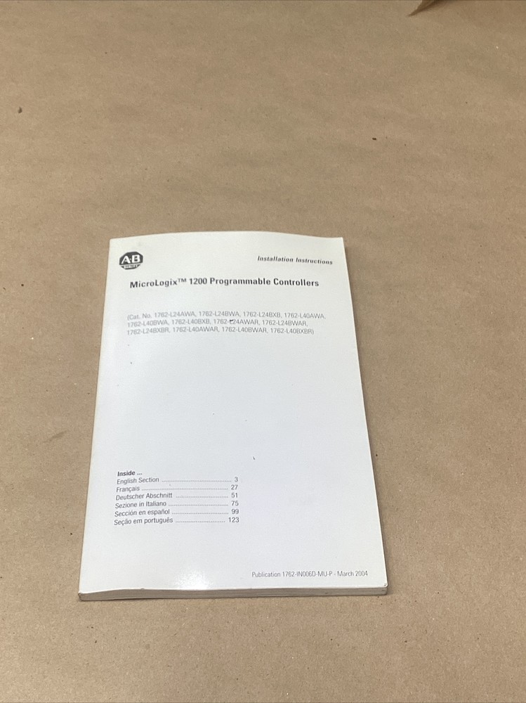 Allen Bradley Installation Instructions MicroLogix 1200 Controller #706G105