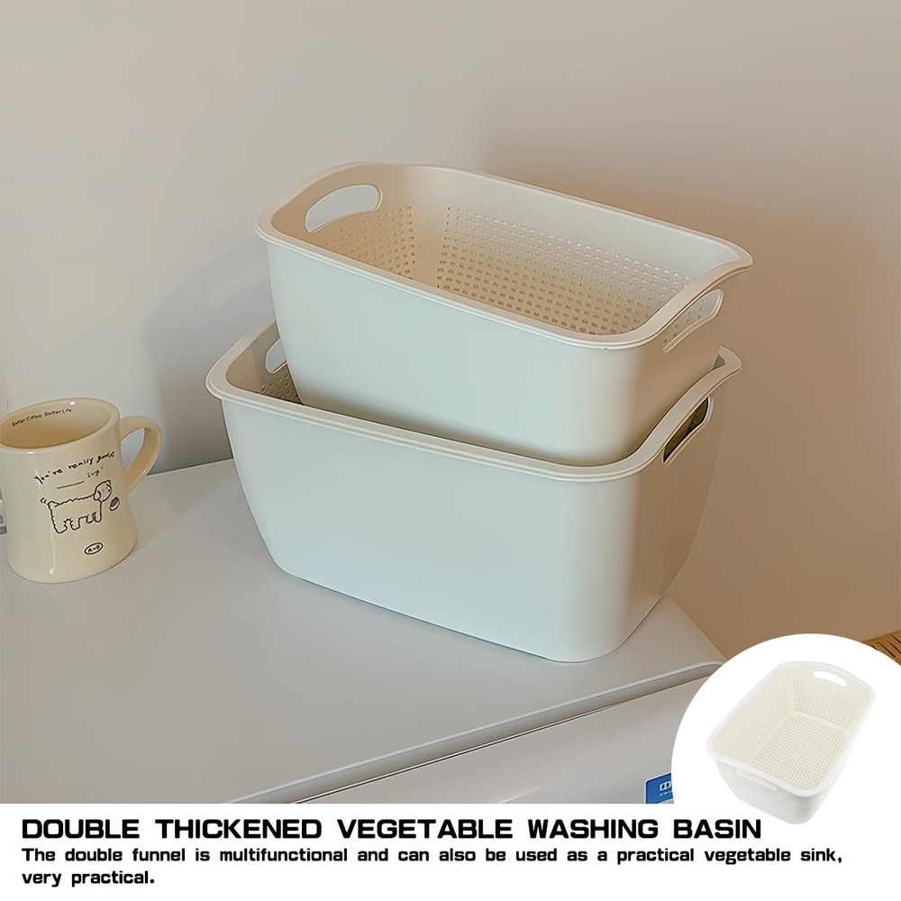 Double-Layer Plastic Fruits & Vegetable Washing Basket - Multi-Layer Stackabl...