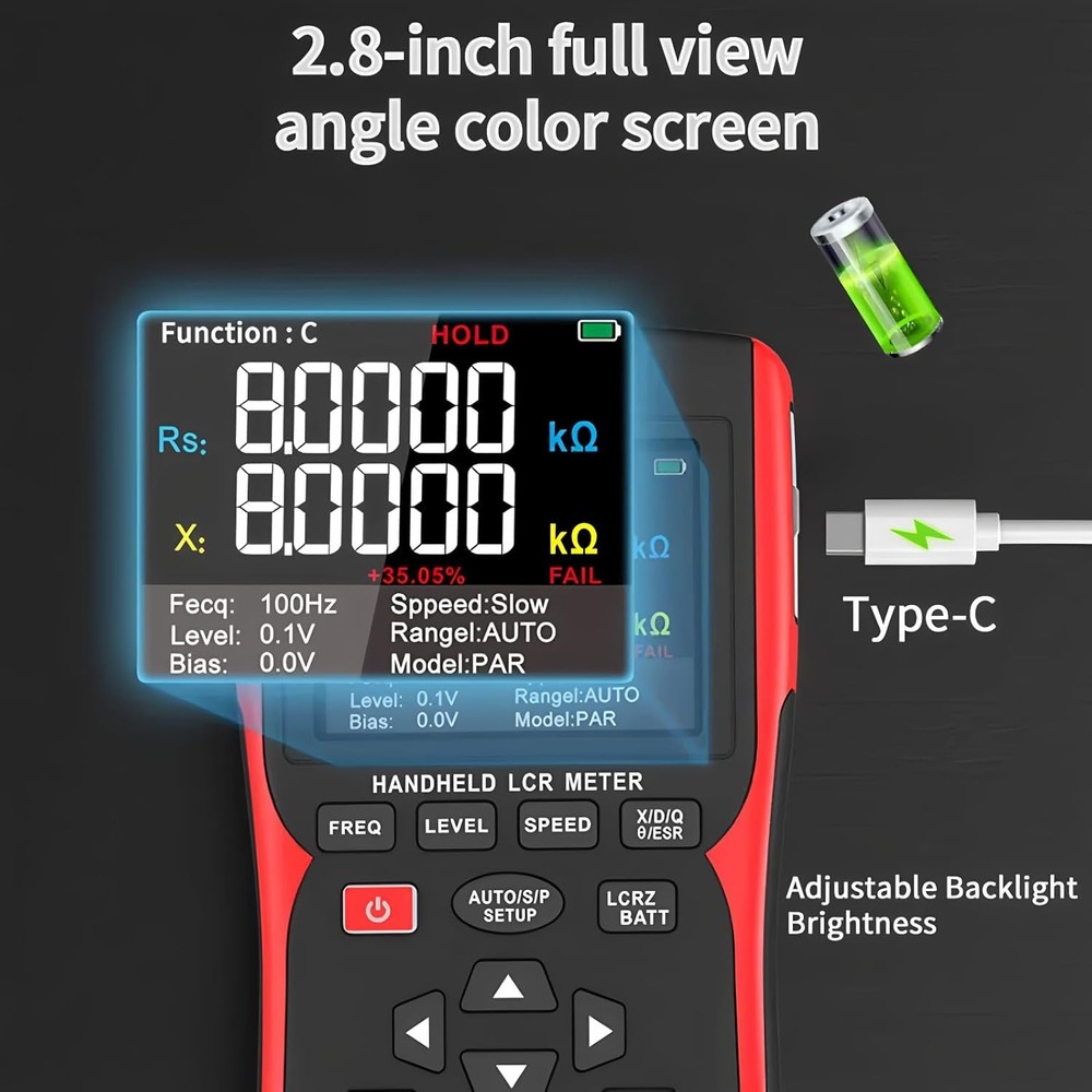 Handheld LCR Bridge Meter-2-in-1 Battery Internal Resistance&Capacitance Tester