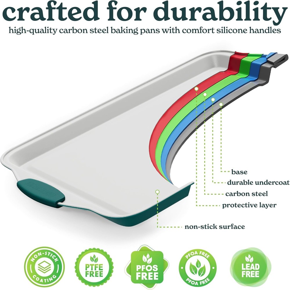 Country Kitchen Nonstick Stackable Bakeware Set - Heavy Duty, 10 Pcs, Sage