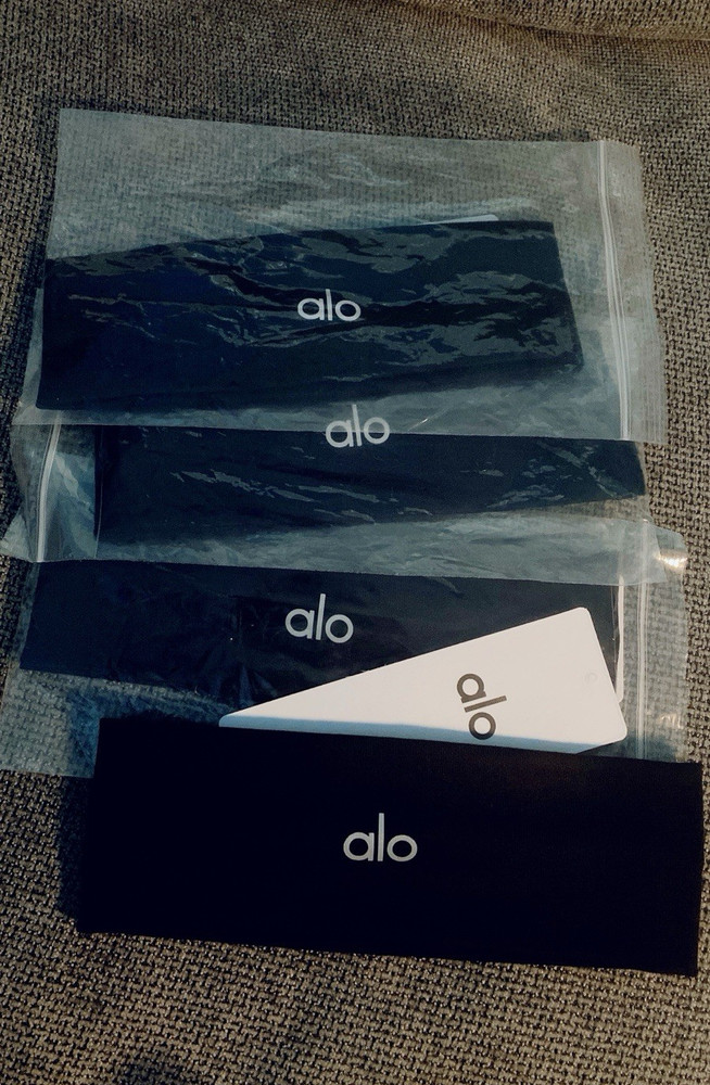 Alo Black Stretch Logo Headband One Size Polyester/Spandex Solid Activewear