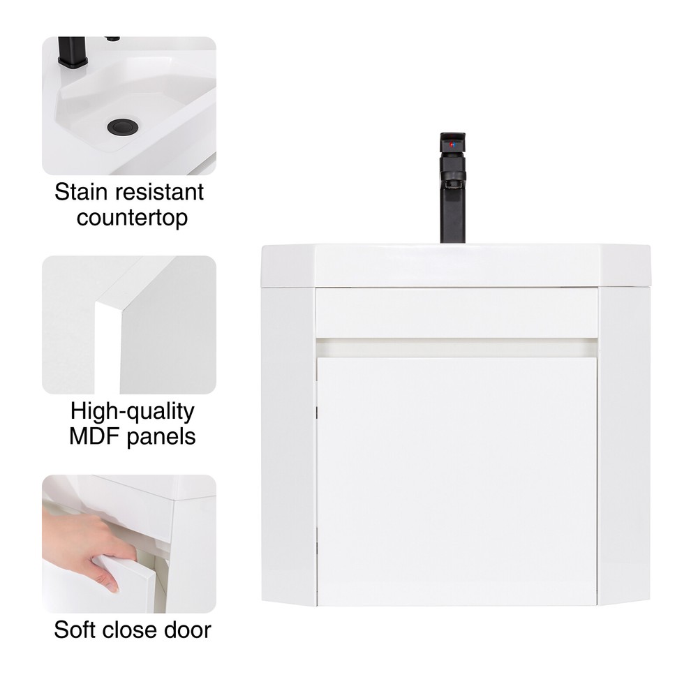 Wall Mounted Corner Bathroom Vanity Sink Combo for Small Space