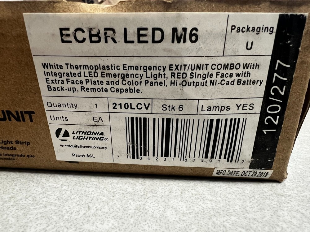 QTY 2 Exit Sign w/Emergency Lights: White, 1 or 2 Faces, Red, LED, Ceiling/Wall