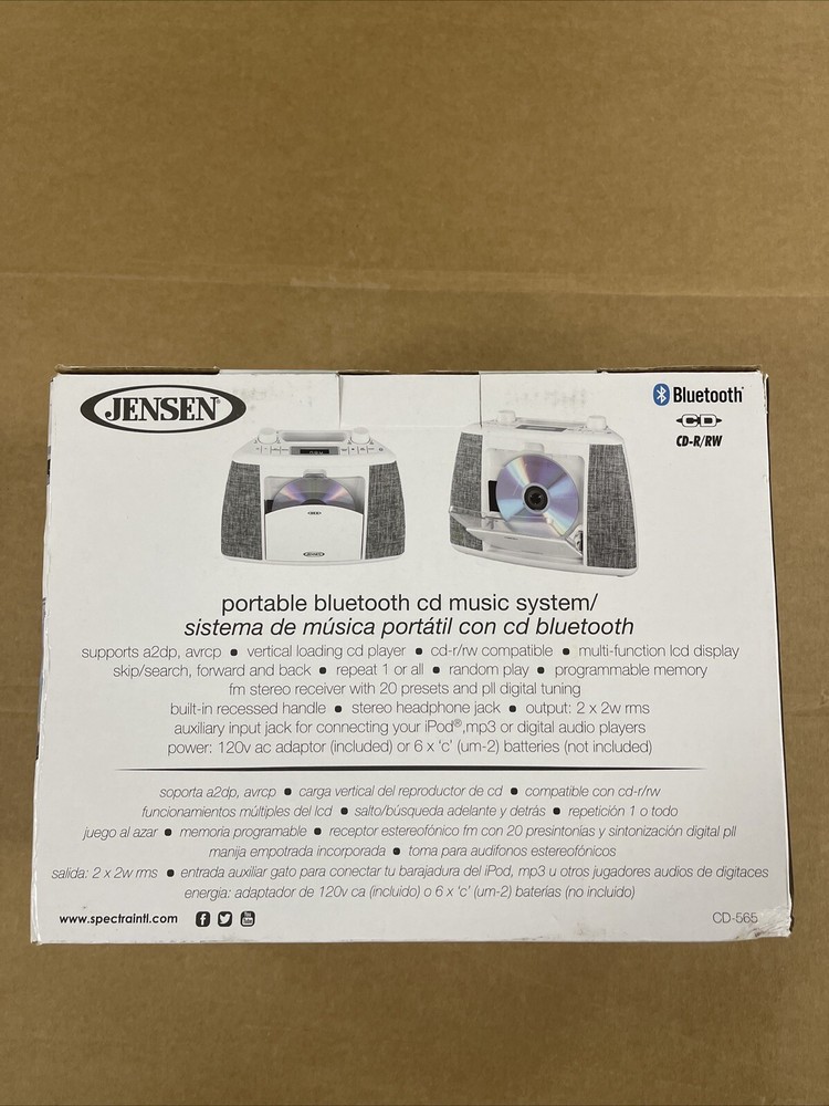 JENSEN CD-565 Portable Bluetooth CD Music System -TESTED- WORKS-
