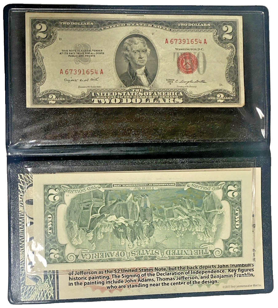 Red and green seal $2 bills