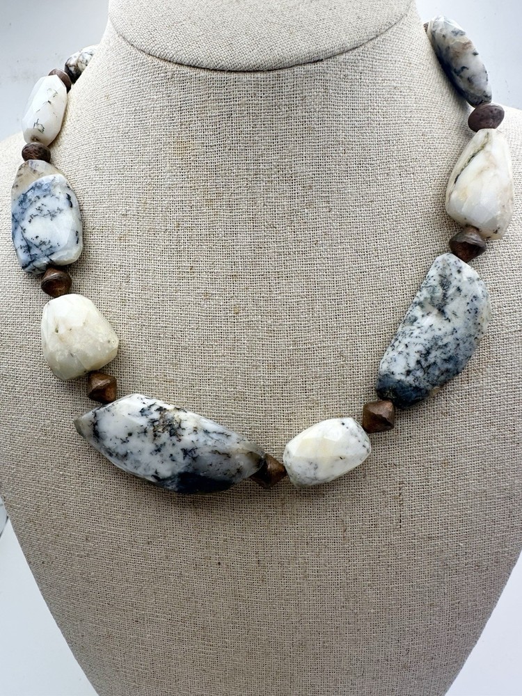 Handmade Dendrite Opal Chunky Necklace 18” Magnetic Closure