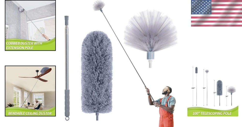 Cobweb Duster with Extension Pole Ceiling Fan Dusting Kit Microfiber Feather