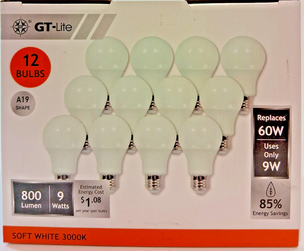 12-Pack 60 Watt Replacement GT-LITE Electric 3000K Soft White LED 9W E26 Base