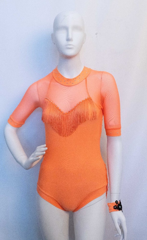 Custom Dance Competition Costume Size AS Orange Open Back Fringe