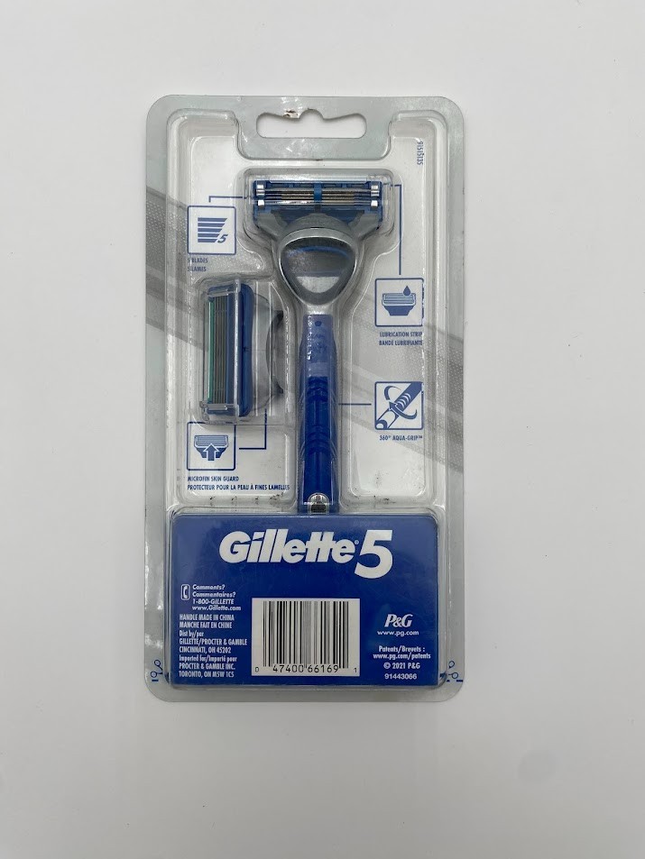 Gillette 5 Aqua Grip Handle Razor Men's Razor Handle Plus 2 Refills