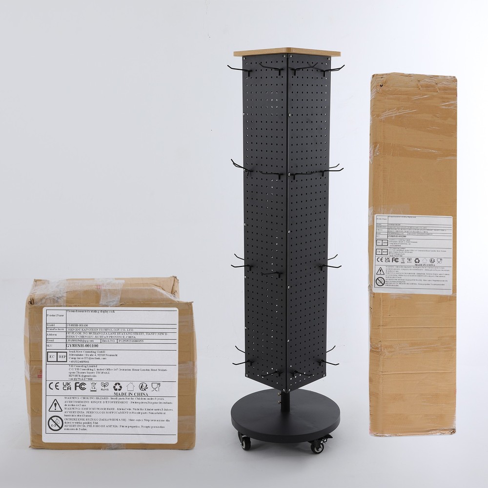 Perforated Panel Display Stand 360° Rotatable Display Rack with 30 Hooks Grocery
