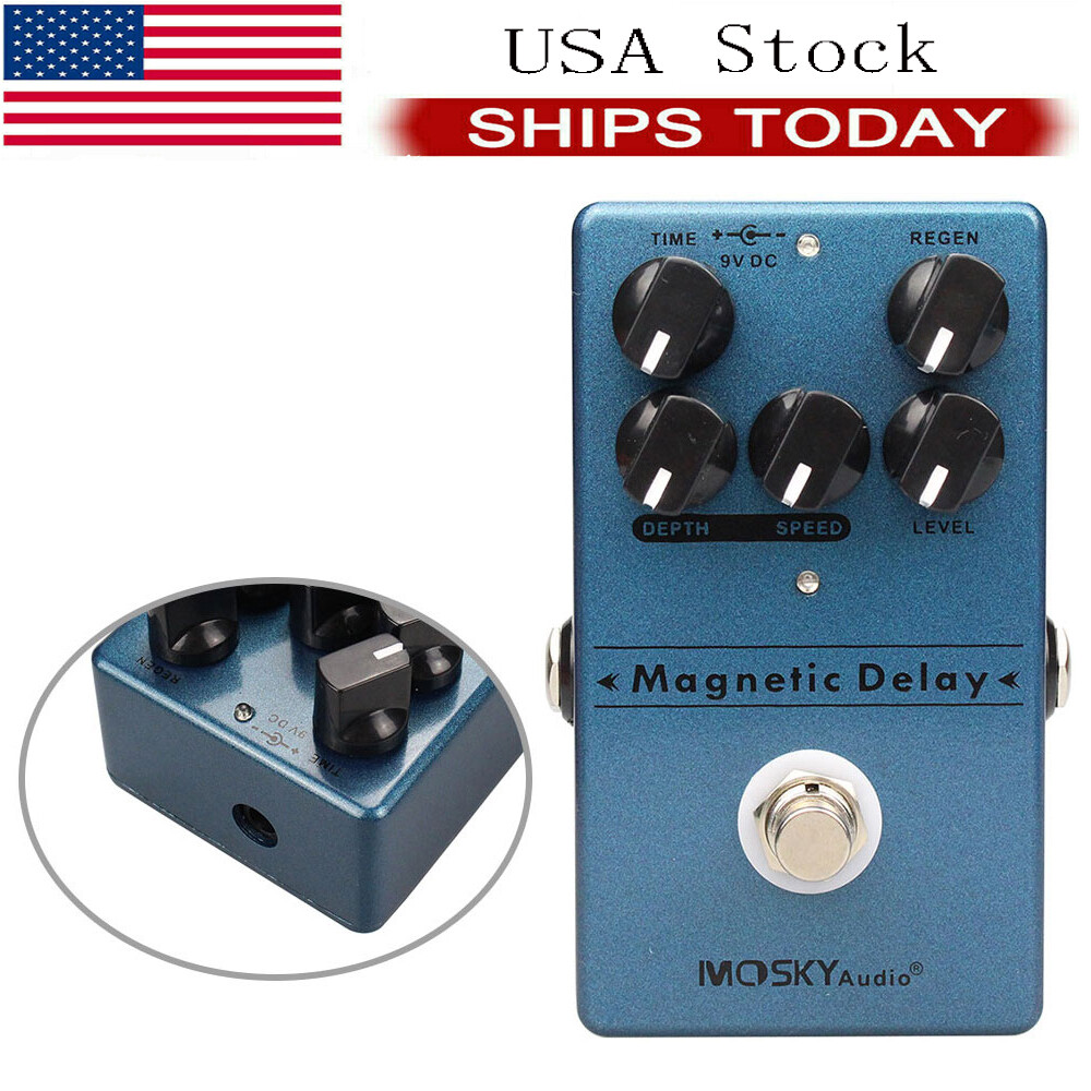 Mosky Magnetic Echo Delay Guitar Effect Pedal Time Depth Flutter Rate Regen LED