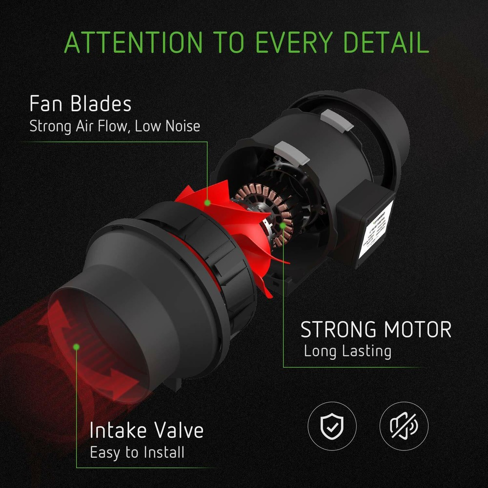 VIVOSUN 8" 720 CFM Inline Duct Fan Variable Speed Controller HVAC Exhaust Blower