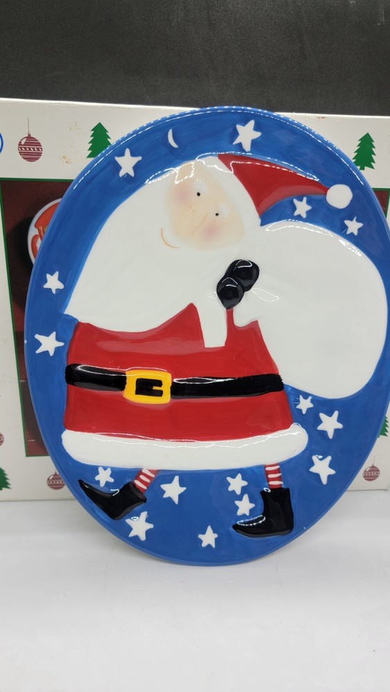 Elements Colorful Oval Santa Christmas Ceramic Plate