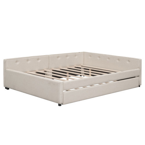 Full Queen Upholstered Daybed with Trundle Day Bed Sofa Beds Platform Bed Frames