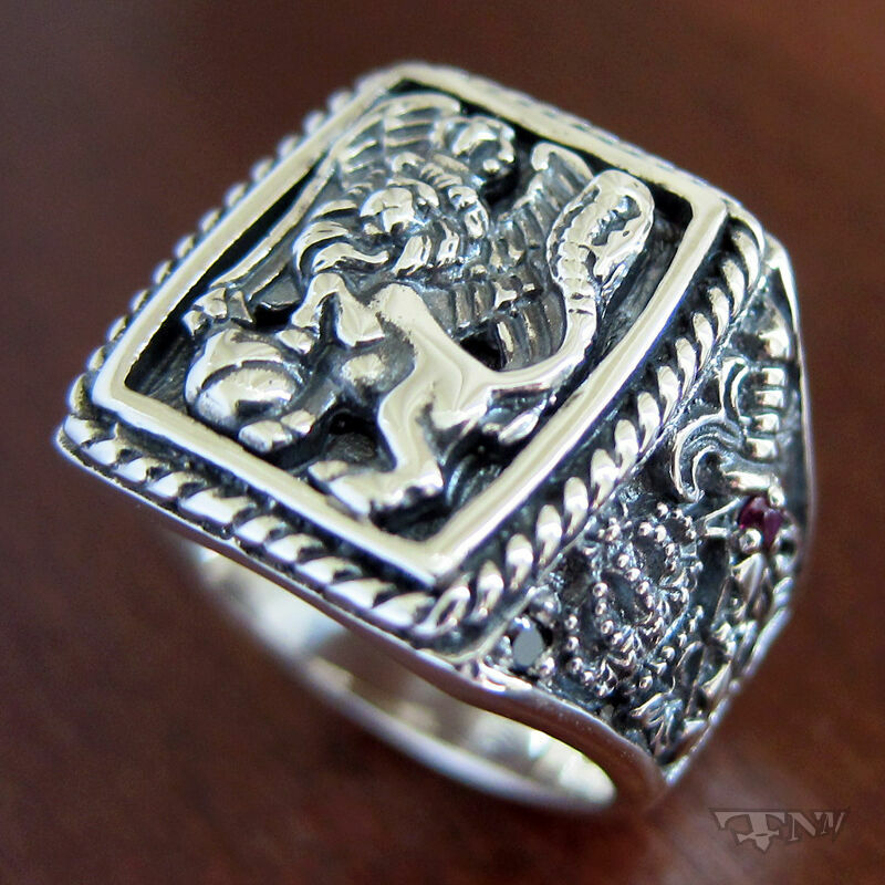GRAND LION & COBRAS MEN RING SOLID.925 STERLING SILVER