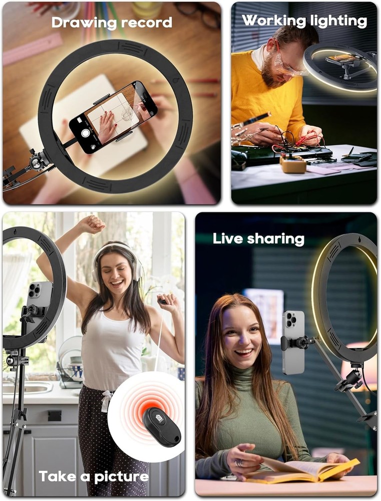Upgrade Ring Light Overhead Phone Mount, 12”Circle LED Black (with RingLight）