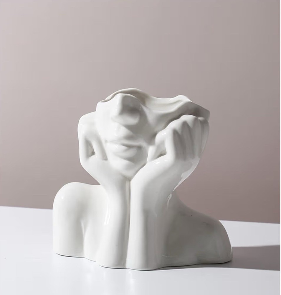 Ceramic Face Vase, White Flower Vases Boho Unique Decorative Modern Style