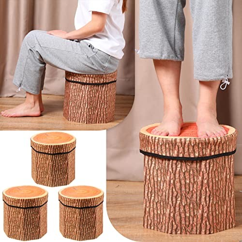 Pack Tree Stump Storage Stool 12 x 12 Inch Stool Ottoman, Cute 3 Classic