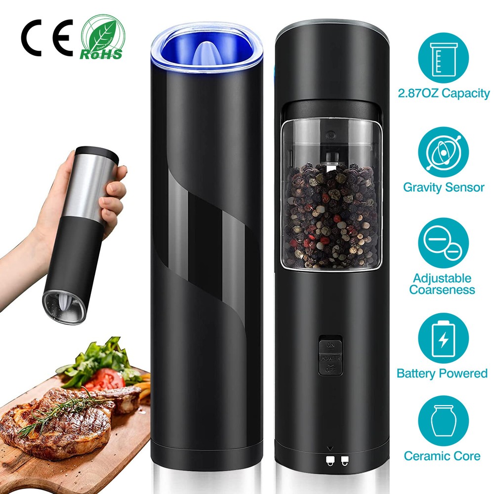 Automatic Gravity Electric Salt Pepper Grinder LED Set Adjustable Coarseness